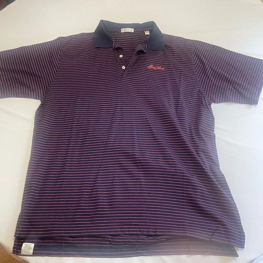 Peter Millar Sea Island Navy Blue Stripe Golf Short Sleeve Polo Shirt Size XL